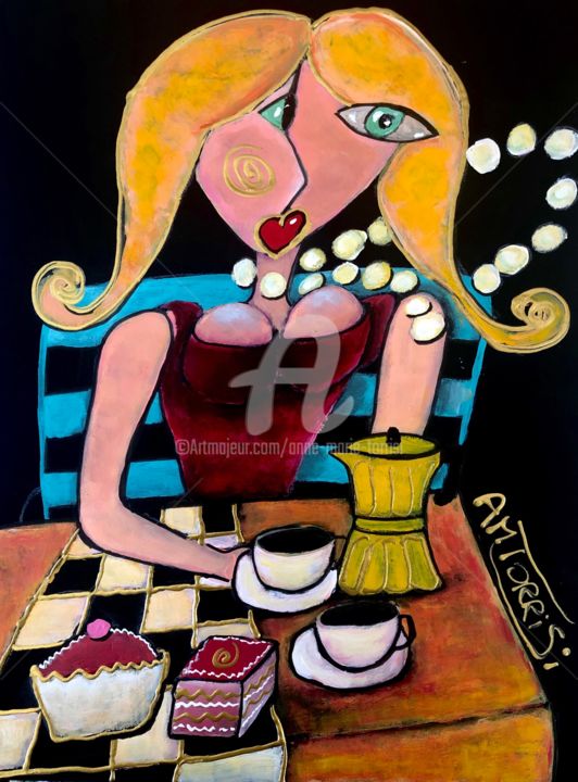Pintura intitulada "CAFÉ GOURMAND" por Anne Marie Torrisi, Obras de arte originais, Acrílico