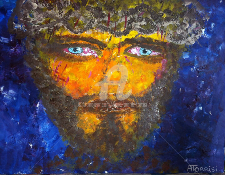 Painting titled "LE CHRIST" by Anne Marie Torrisi, Original Artwork, Acrylic Mounted on Wood Stretcher frame