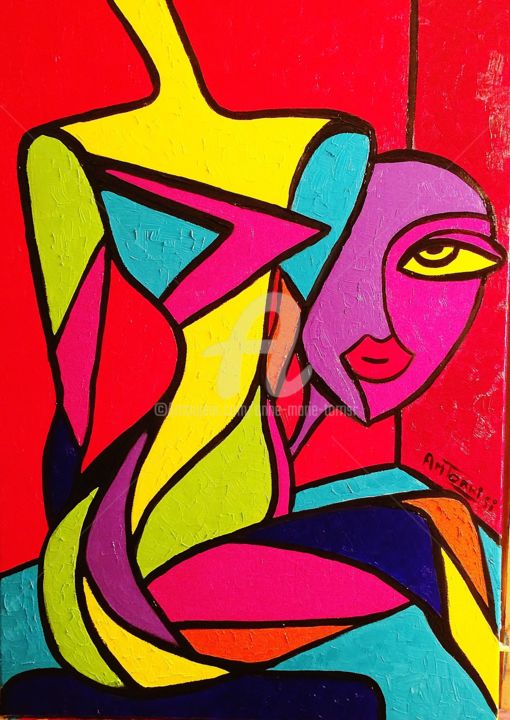 Painting titled "PORTRAIT DE FEMME 1*" by Anne Marie Torrisi, Original Artwork, Oil