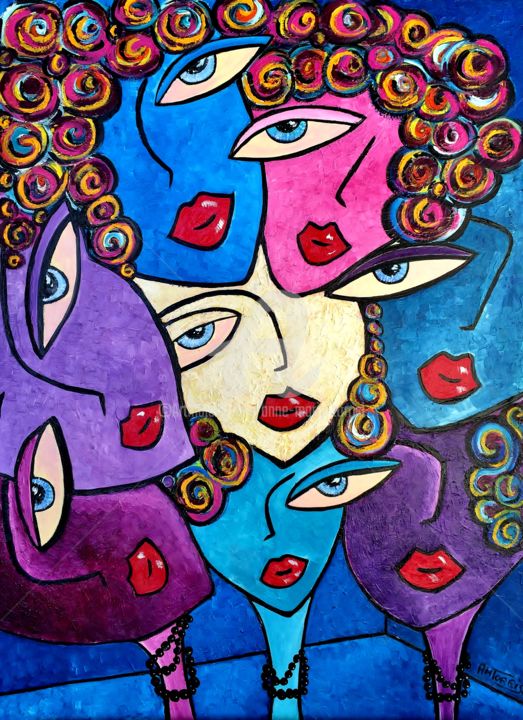 Painting titled "BOUQUET DE FEMMES" by Anne Marie Torrisi, Original Artwork, Oil