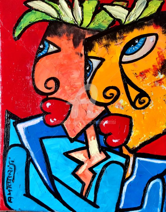 Painting titled "Histoire d'amour "s…" by Anne Marie Torrisi, Original Artwork, Oil