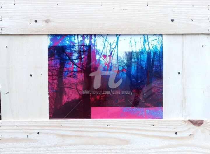 Colagens intitulada "Dans la forêt rouge…" por Anne Maury, Obras de arte originais, Trabalho Digital 2D
