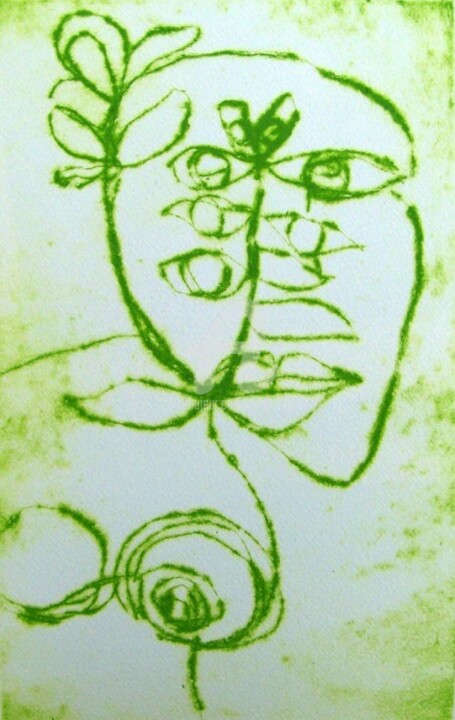 Printmaking titled "Femme végétal visage" by Anne Maury, Original Artwork, Etching