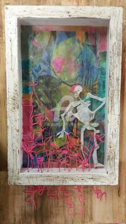 Peinture intitulée "La femme squelette" par Anne Maury, Œuvre d'art originale, Collages