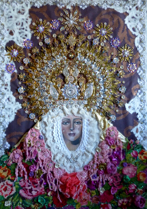 Collages intitulée "La Vierge de La Mac…" par Anne Molines, Œuvre d'art originale, Collages Monté sur Carton