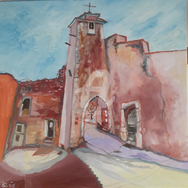 Pintura intitulada "Roussillon, village…" por Anne Paris, Obras de arte originais, Óleo Montado em Armação em madeira