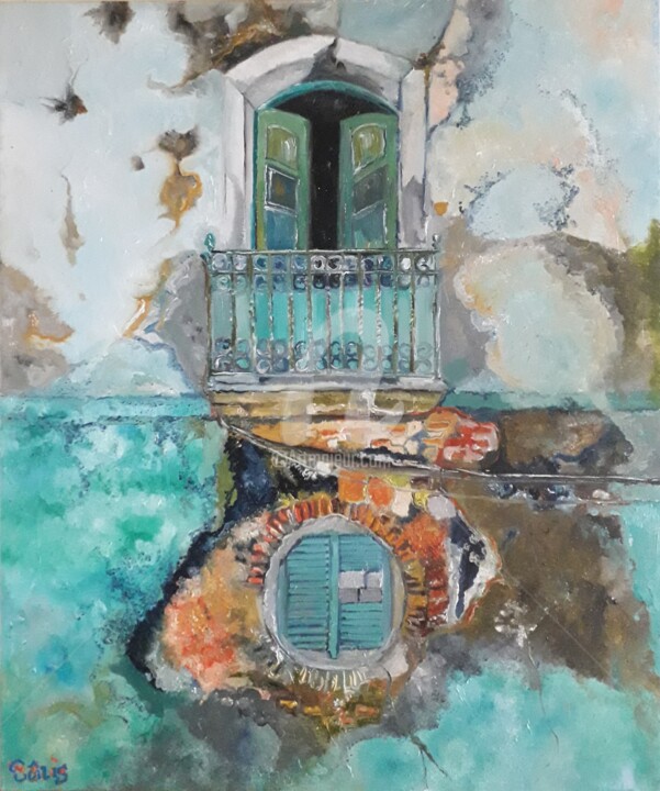 Painting titled "Venise... Décrépitu…" by Anne Paris, Original Artwork, Oil Mounted on Wood Stretcher frame