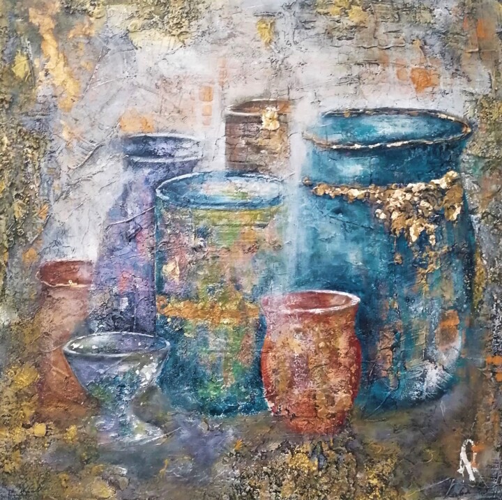 Painting titled "Les pots" by Anne Robin, Original Artwork, Acrylic
