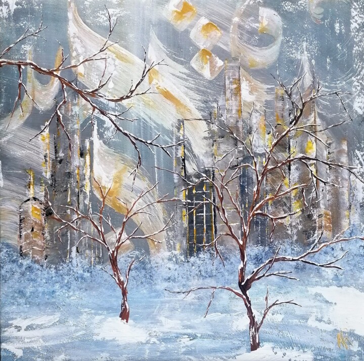 Painting titled "Arabesques sous la…" by Anne Robin, Original Artwork, Acrylic Mounted on Wood Panel