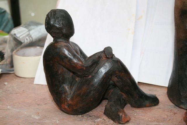 Sculpture intitulée "homme pensif" par Anne Rygaloff, Œuvre d'art originale