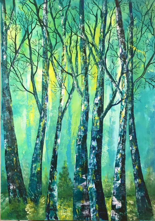 Painting titled "Light in the Woods" by Anne Soderqvist, Original Artwork, Acrylic