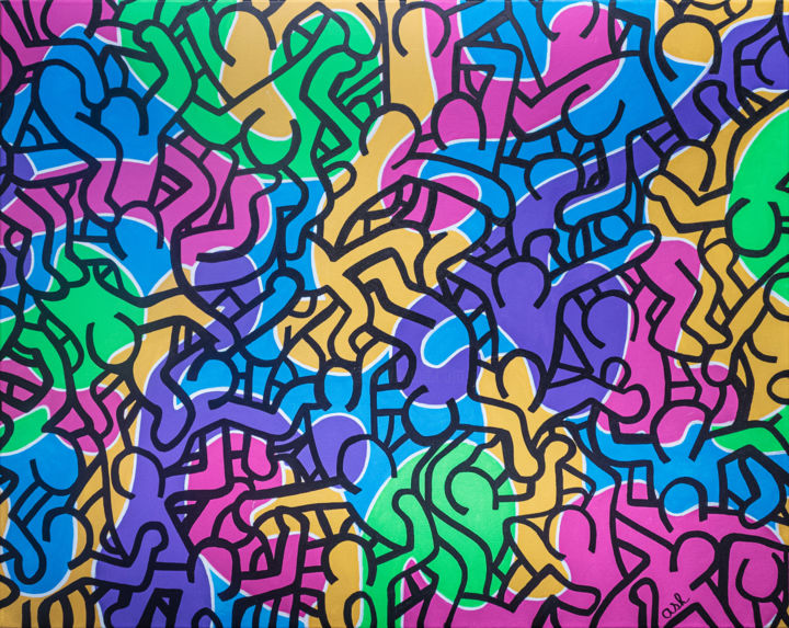 Malerei mit dem Titel "Keith Haring" von Anne-Sophie Holzer, Original-Kunstwerk, Acryl