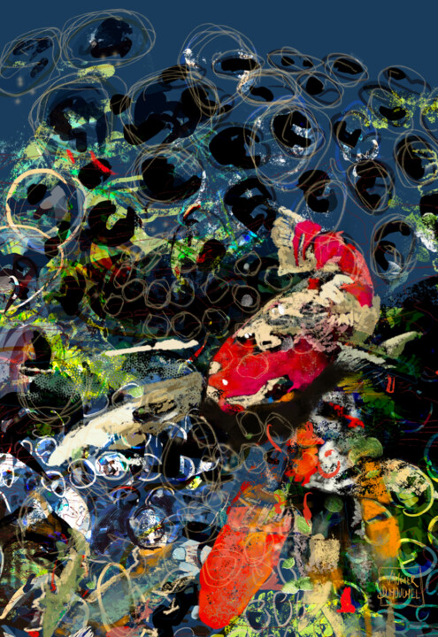 Photographie intitulée "Koïs et bulles" par Anne Vaugier, Œuvre d'art originale, Photographie numérique