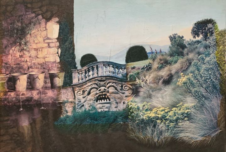 Colagens intitulada "A la claire fontaine" por Anne Vidal, Obras de arte originais, Colagens Montado em Maca de lona