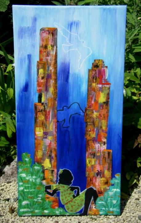 Painting titled "New York" by Anne Abier, Original Artwork, Acrylic