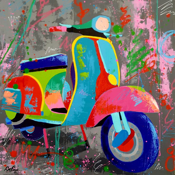 Peinture intitulée "Vespa" par Annabelle Delage, Œuvre d'art originale, Acrylique Monté sur Panneau de bois
