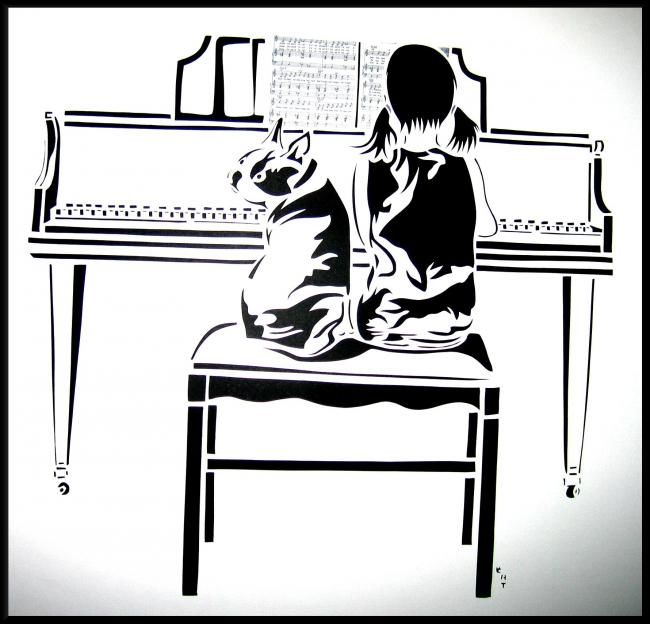 Schilderij getiteld "Duo de piano" door Cat, Origineel Kunstwerk