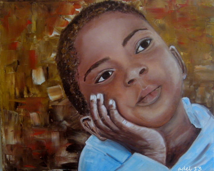Peinture intitulée "ENFANT DU SENEGAL" par Anne Delcampe, Œuvre d'art originale, Huile