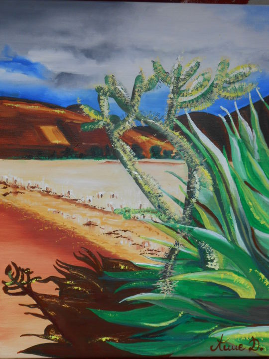 Painting titled "Cactus au Pérou.jpg" by Anne D., Original Artwork, Oil