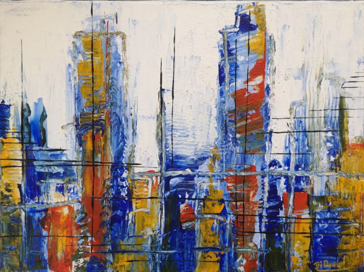 Painting titled "City" by Dianne, Original Artwork, Acrylic