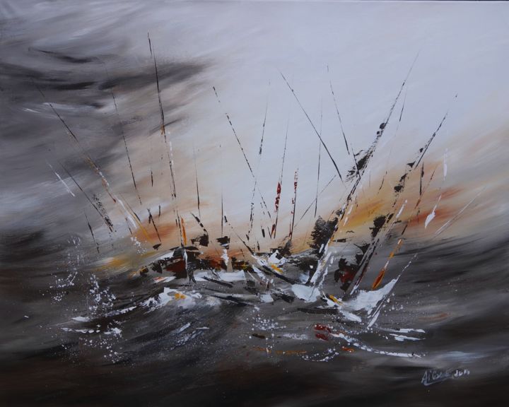 Painting titled "Tempète sur l'Océan" by Annefrancoise Comte, Original Artwork, Oil