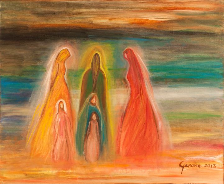 Painting titled "GROUPE DE FEMMES AV…" by Gérane, Original Artwork, Oil