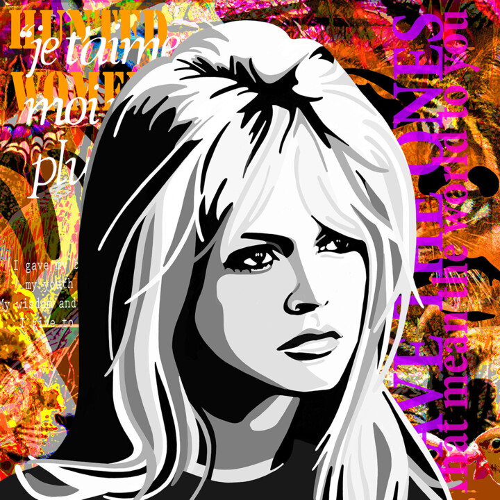 Schilderij getiteld "Brigitte Bardot" door Annejole Jacobs - De Jongh (Jole), Origineel Kunstwerk, Digitale afdruk Gemonteer…