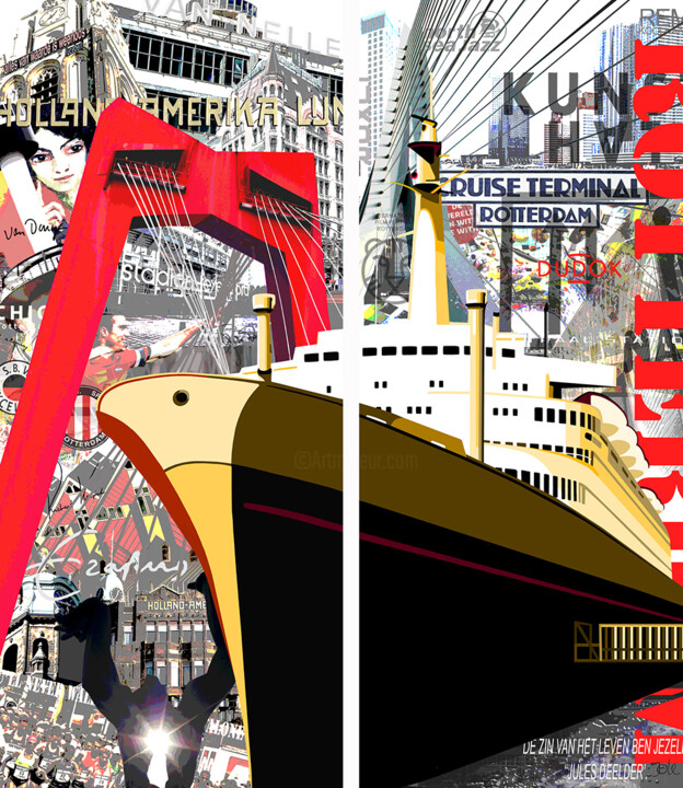 제목이 "'De Rotterdammers'"인 디지털 아트 Annejole Jacobs - De Jongh (Jole)로, 원작, 디지털 콜라주 목재 패널에 장착됨