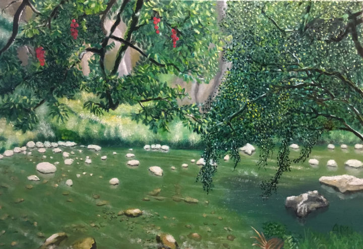 Pittura intitolato "Rivière des Marsoins" da Ami, Opera d'arte originale, Olio Montato su Telaio per barella in legno