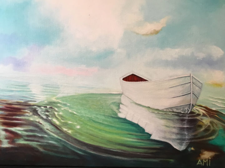 Peinture intitulée "La Barque" par Ami, Œuvre d'art originale, Huile Monté sur Châssis en bois