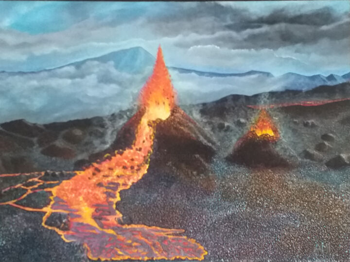 Peinture intitulée "Piton" par Ami, Œuvre d'art originale, Huile Monté sur Châssis