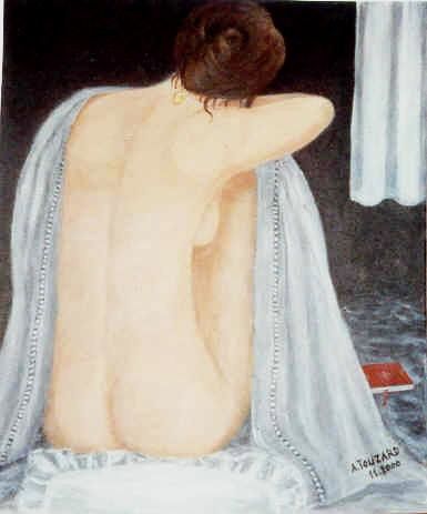 Painting titled "Nu assis" by Anne Touzard, Original Artwork