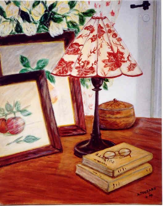 Painting titled "Lampe fleurie" by Anne Touzard, Original Artwork