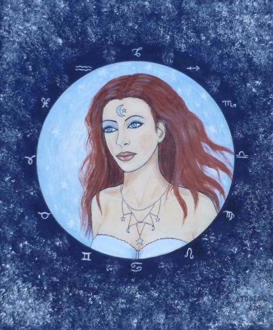 Painting titled "La Lune bleue" by Anne Touzard, Original Artwork