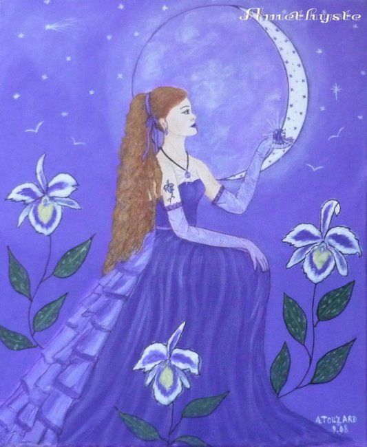 Painting titled "Fée à l'améthyste" by Anne Touzard, Original Artwork