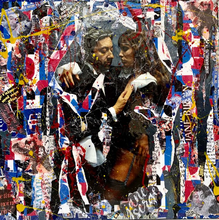 Collages intitulée "JANE & SERGE" par Anne Mondy, Œuvre d'art originale, Collages