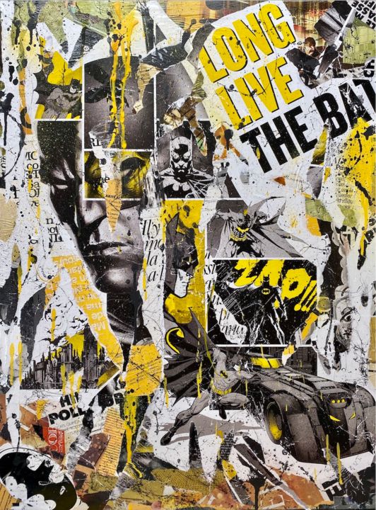 Collages titled "LONG LEAVE THE BAT" by Anne Mondy, Original Artwork, Collages