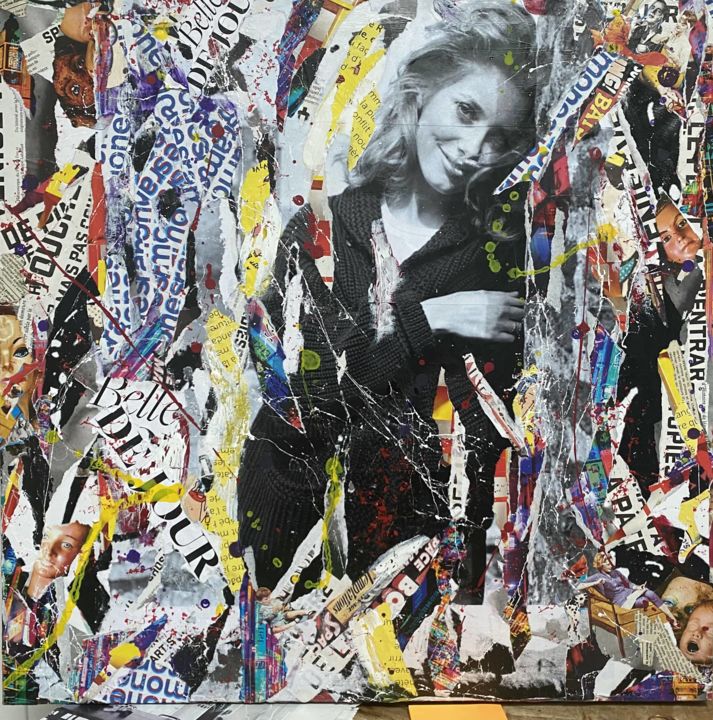 Collages intitulée "LADY DENEUVE" par Anne Mondy, Œuvre d'art originale, Collages