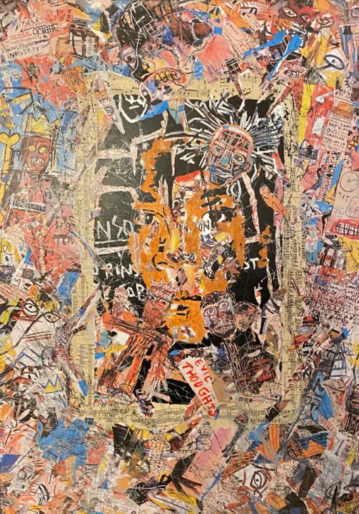 Collages titled "BASQUIAT" by Anne Mondy, Original Artwork, Collages