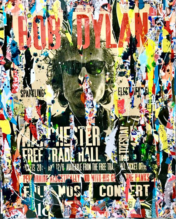 Collages intitulée "BOB DYLAN" par Anne Mondy, Œuvre d'art originale, Collages