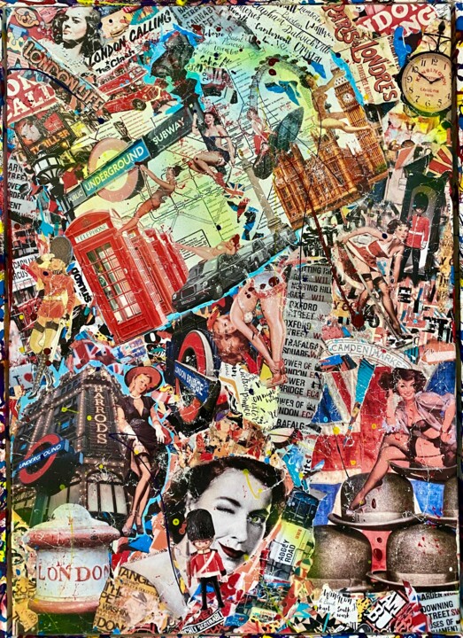 Collages titled "LONDON CALLING" by Anne Mondy, Original Artwork, Collages