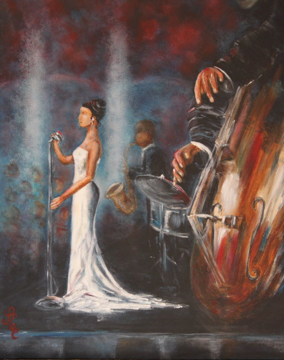Painting titled "chanteuse-et-contre…" by Anne Pastor, Original Artwork, Acrylic Mounted on Wood Stretcher frame