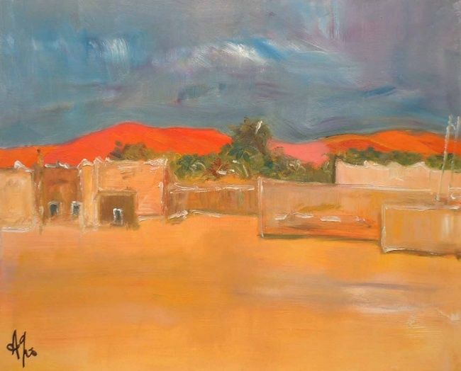 Peinture intitulée "village et dunes" par Anne Paul, Œuvre d'art originale, Huile