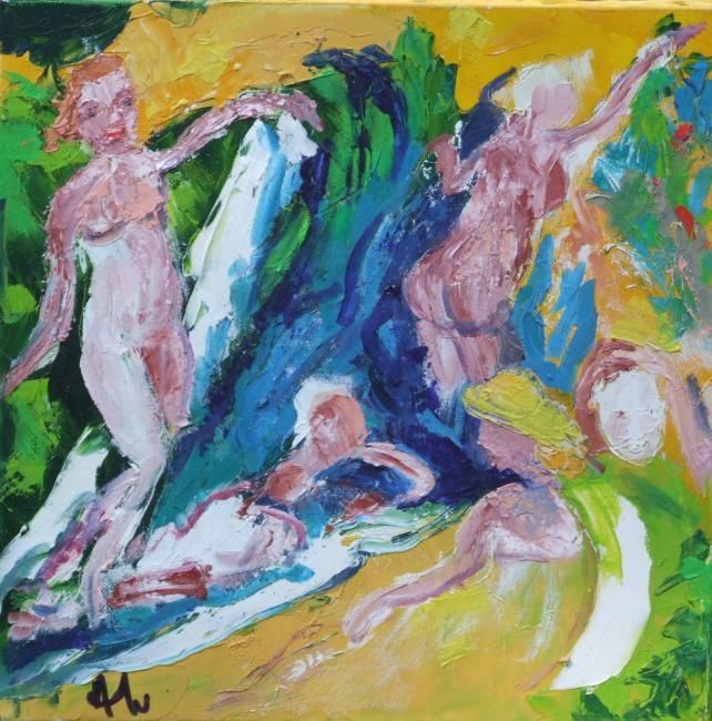 Peinture intitulée "petites baigneuses…" par Anne Paul, Œuvre d'art originale