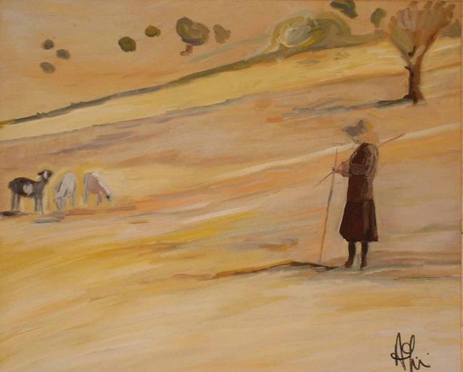 Pintura titulada "bergère aux moutons" por Anne Paul, Obra de arte original