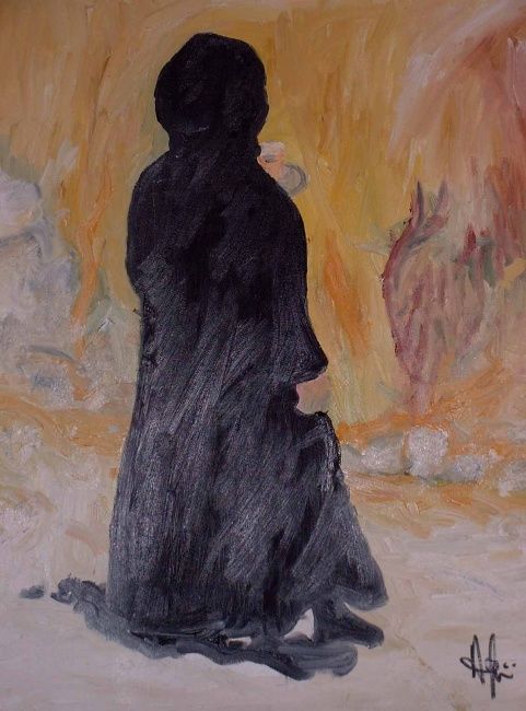 Schilderij getiteld "femme en noir au ju…" door Anne Paul, Origineel Kunstwerk, Olie