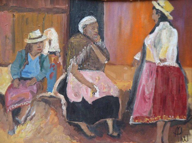 Painting titled "femmes indiennes-Eq…" by Anne Paul, Original Artwork, Oil