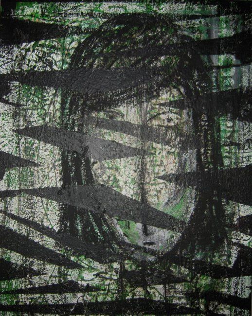 Peinture intitulée "tete verte" par Aneguenek, Œuvre d'art originale