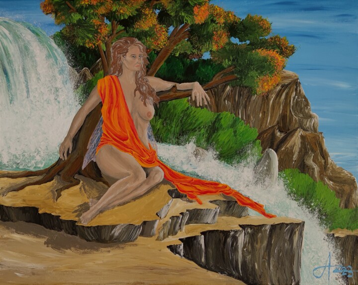 Malerei mit dem Titel "Eva im Garten Eden" von Anne Ziller, Original-Kunstwerk, Acryl