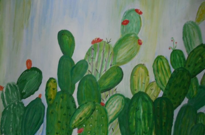 Peinture intitulée "Paysage de cactus e…" par Anne So Hem, Œuvre d'art originale, Acrylique